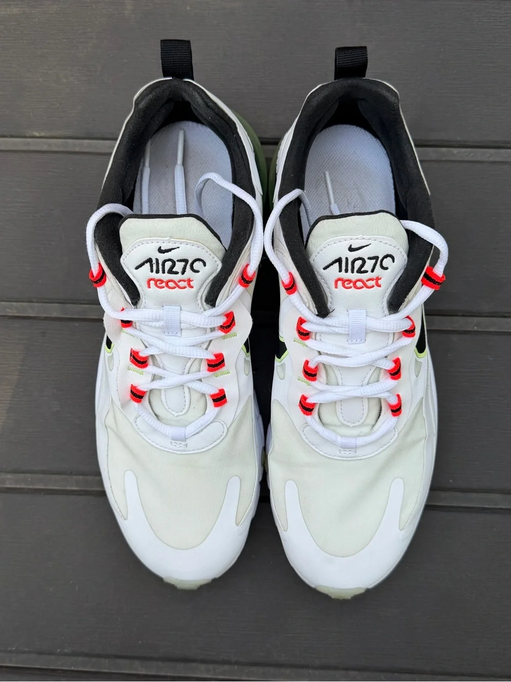 Nike Air Max 270 React Men’s Size 12 White Black Volt Running Sneakers